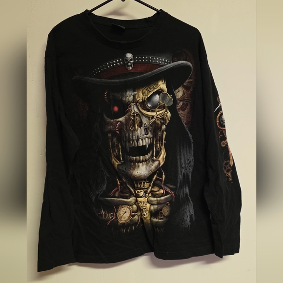 Spiral Direct Other - Men's Black Skull Graphic Long Sleeve Tee